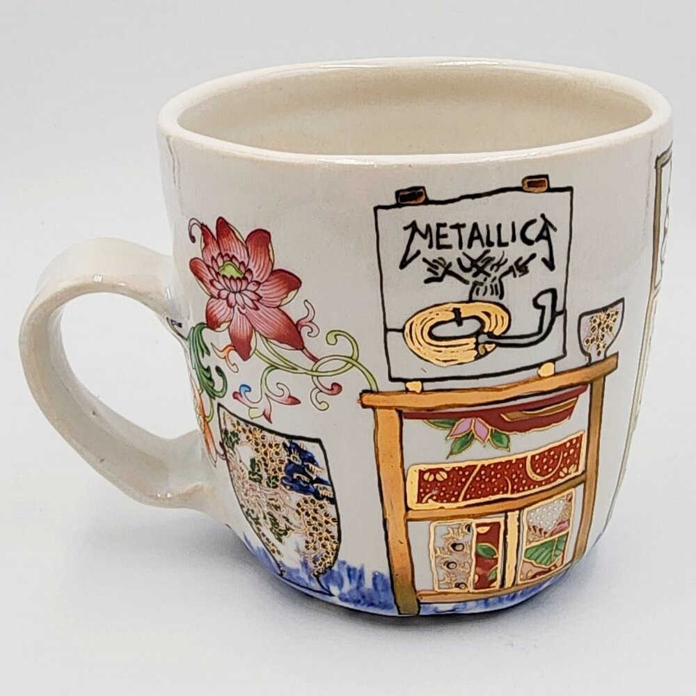 Metallica Homage - hand-painted Cup with mid-century interior & record playing